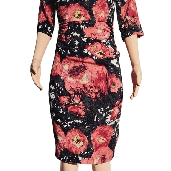 TRACY Reese Anthropology Floral Ruched Silk Sheath Dress Size: 4 - Picture 3 of 14